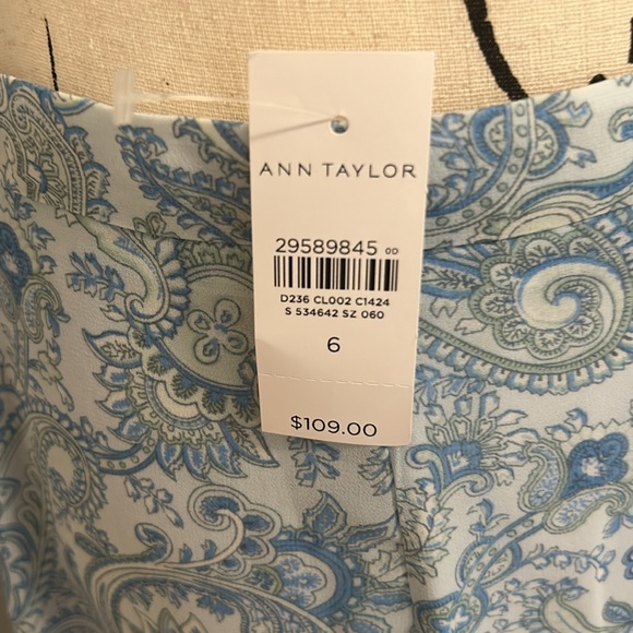 Fully lined, polyester ruffled lt blue paisley skirt by Ann Taylor, NWT. Size 6 - Picture 3 of 6